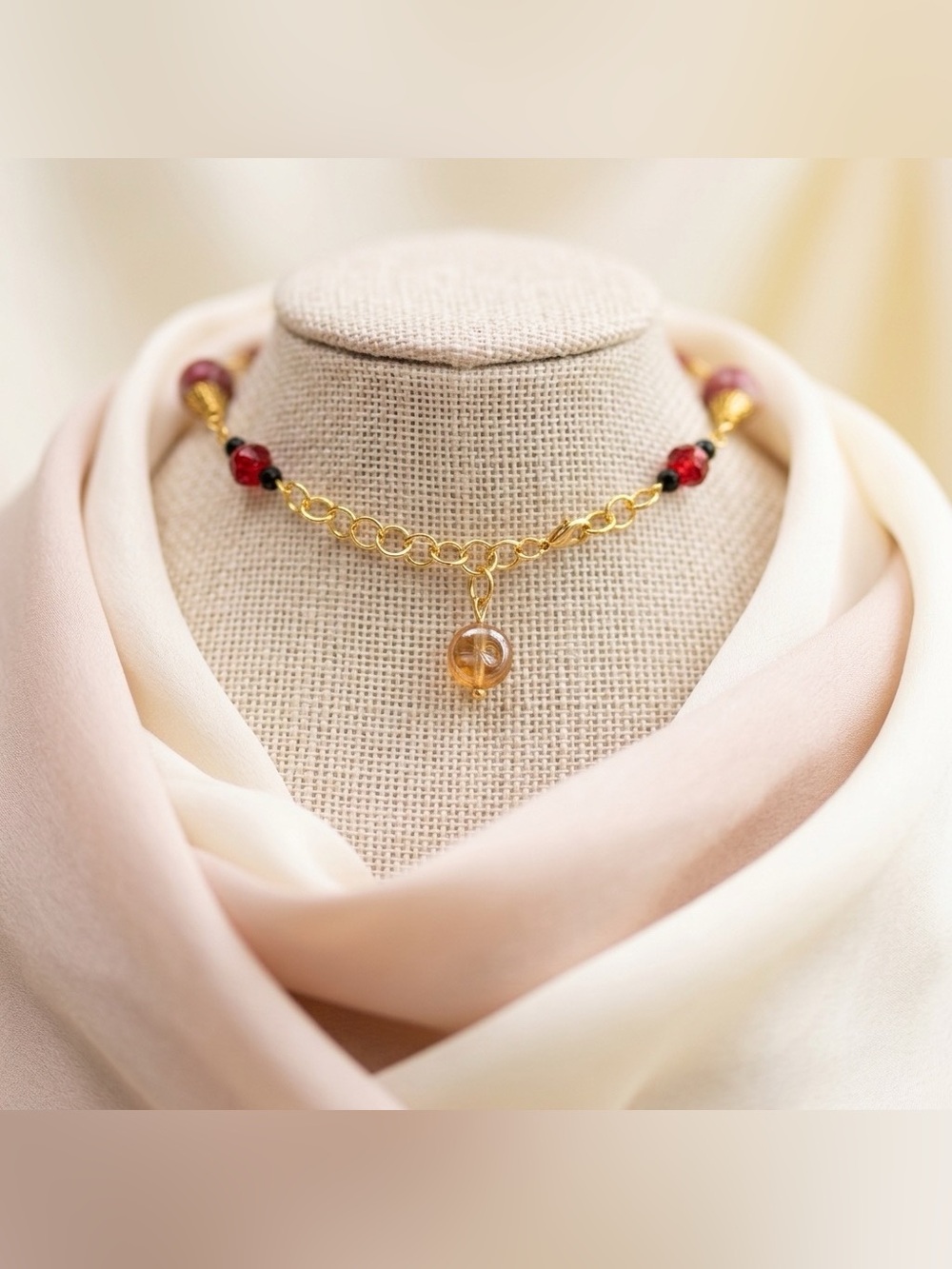 Red Stone and Swarovski Crystal Necklace & Earrings Set - Picture 3 of 4